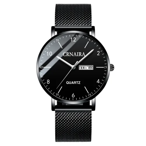 style: StyleA - Crnaira New Cross-border Watch Men's Explosive Quartz Watch Fashion Source Manufacturer Men's Watch Mesh Black Steel Belt