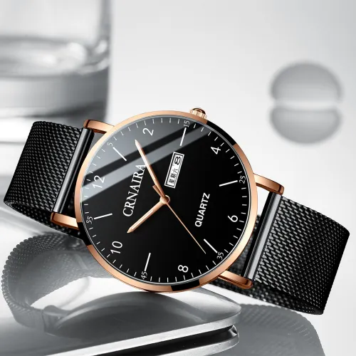 style: Style C - Crnaira New Cross-border Watch Men's Explosive Quartz Watch Fashion Source Manufacturer Men's Watch Mesh Black Steel Belt