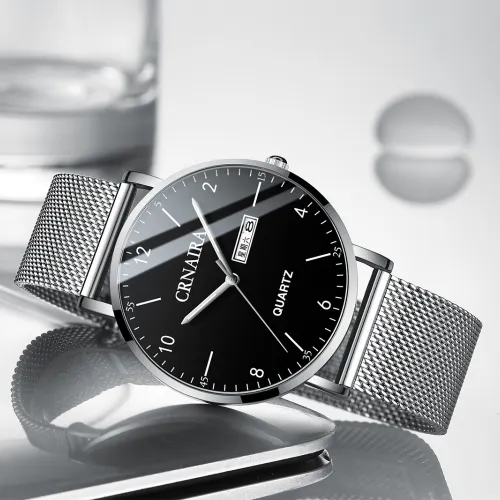 style: Style G - Crnaira New Cross-border Watch Men's Explosive Quartz Watch Fashion Source Manufacturer Men's Watch Mesh Black Steel Belt