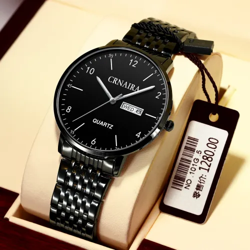 style: Style K - Crnaira New Cross-border Watch Men's Explosive Quartz Watch Fashion Source Manufacturer Men's Watch Mesh Black Steel Belt