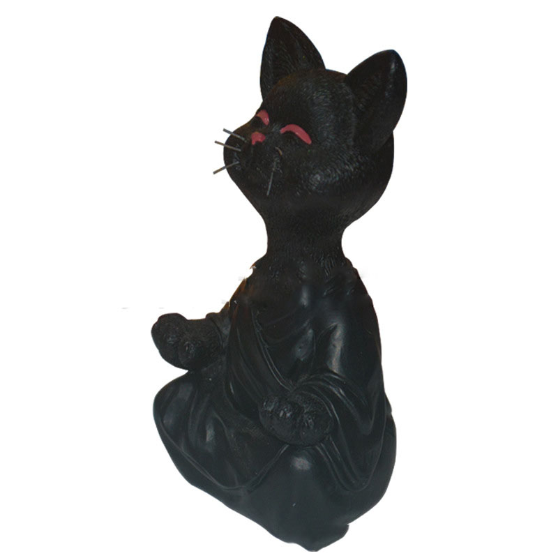 Whimsical Black Buddha Cat Figurine