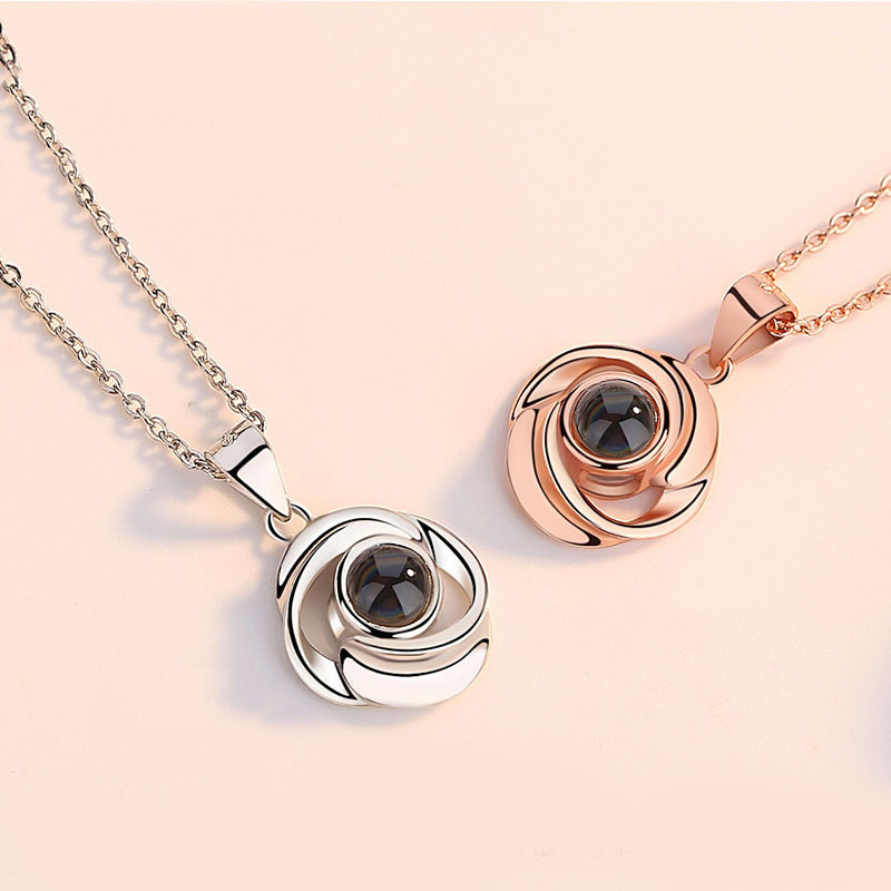 Silver Rose Flower Love Projection Necklace