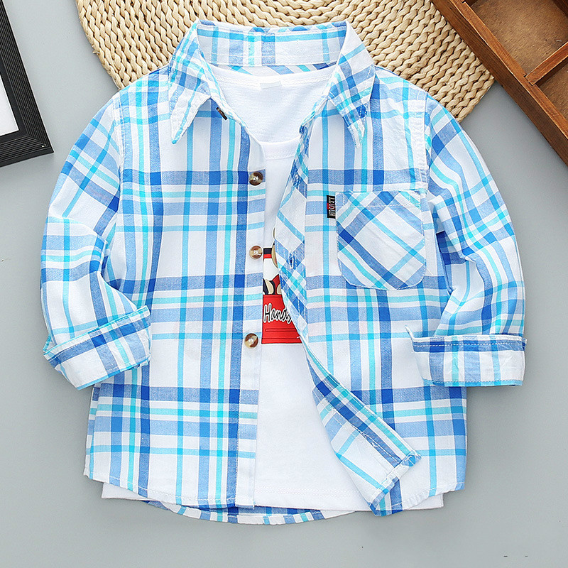 Color: 6style, Size: 120cm - Boys Long Sleeve Plaid Shirt Jacket Spring