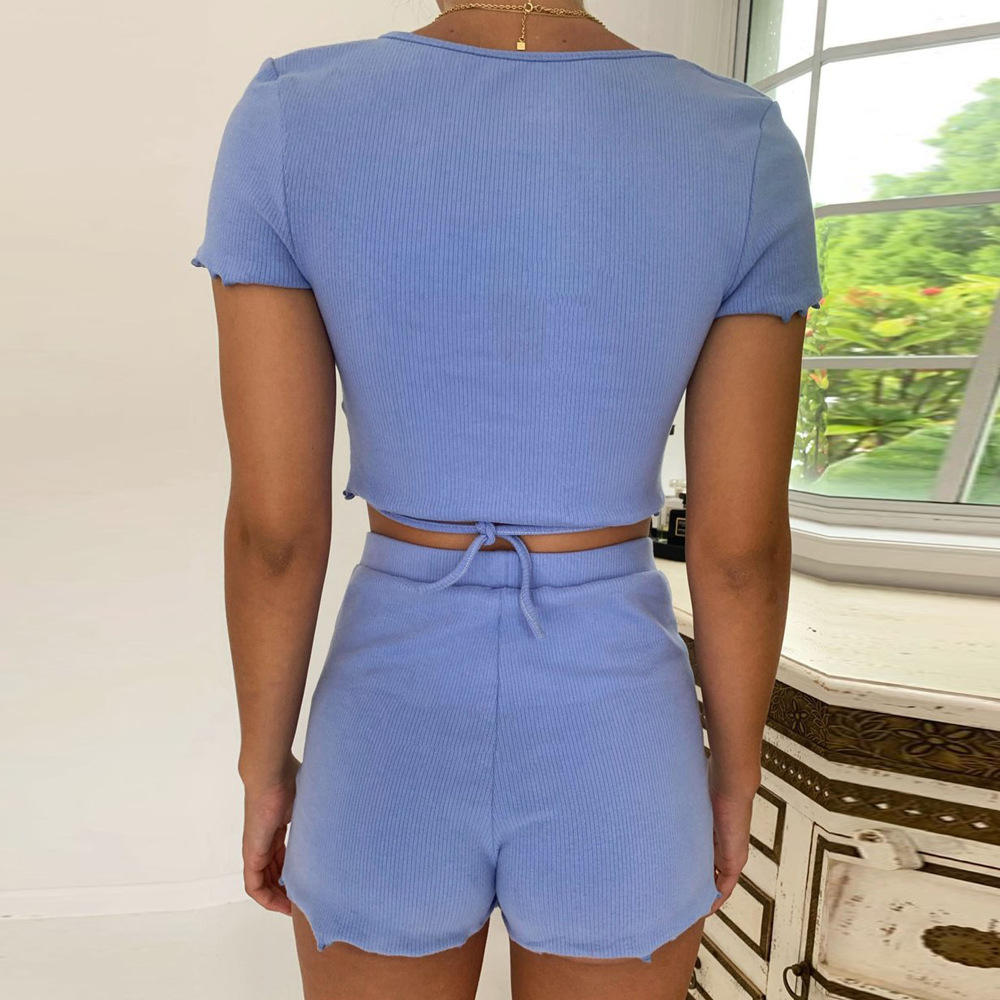 1623314472721 - Short-sleeved T-shirt Shorts Lace Up Two-piece Sexy Women's Suit