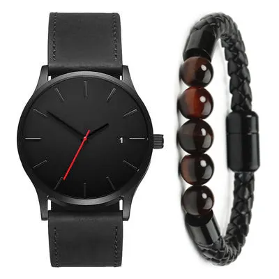 Color: Brown belt white noodles - European Style Large Dial Calendar Frosted Strap Men's Watch