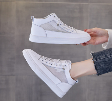 Layered Cowhide High-top White Shoes Women