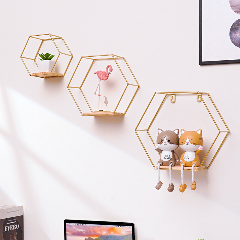 Hexagonal Shelves On Wrought Iron Wall CJdropshipping