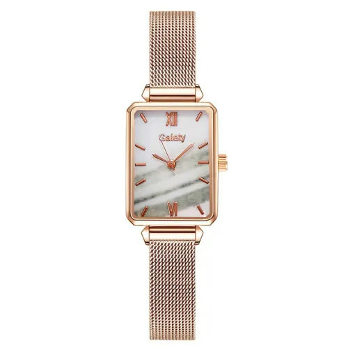 Color: Gold with white noodles, style: Basics - Women's Alloy Mesh Belt All-Match Quartz Watch