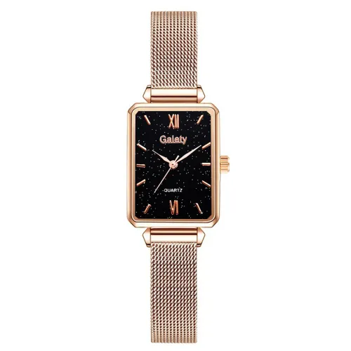 Color: Gold with black noodles, style: Basics - Women's Alloy Mesh Belt All-Match Quartz Watch