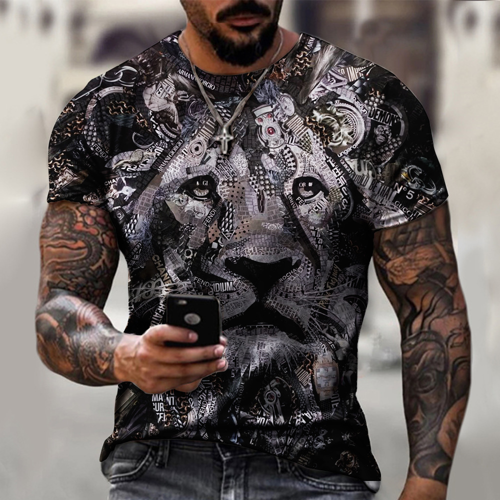 Tech Digital Lion Print Men's T-Shirt - CJdropshipping