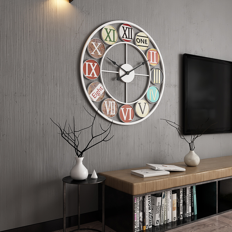 Wrought Iron Metal Silent Wall Clock European Style Retro Living Room