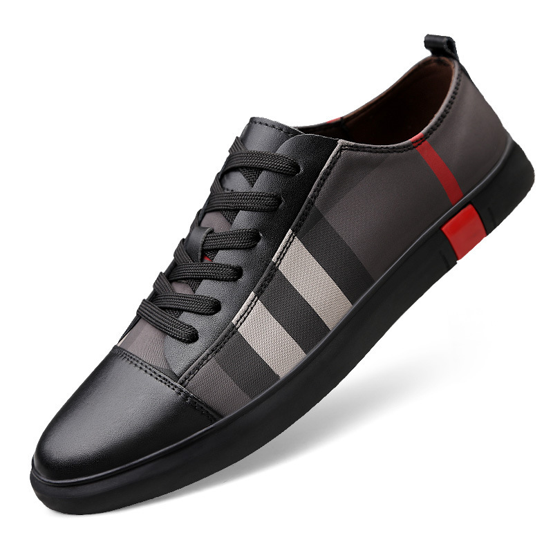 Men Leather Stripe Breathable Sneakers