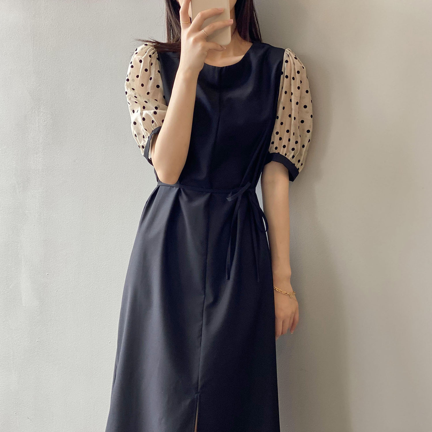 Puff Sleeve Stitching Lace Dress CJdropshipping