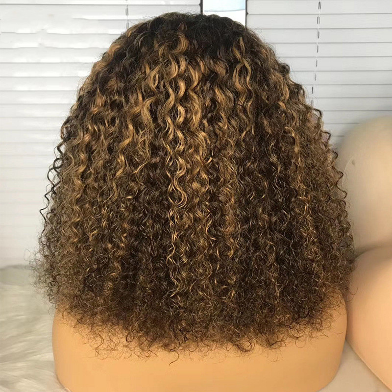 Human Hair Curly Deep Wave Lace Frontal Wig Piano-Color
