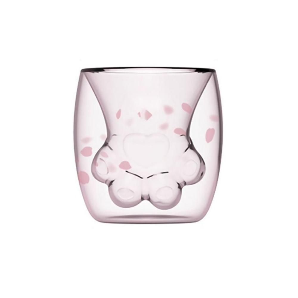 Cat paw children double wall glass pink