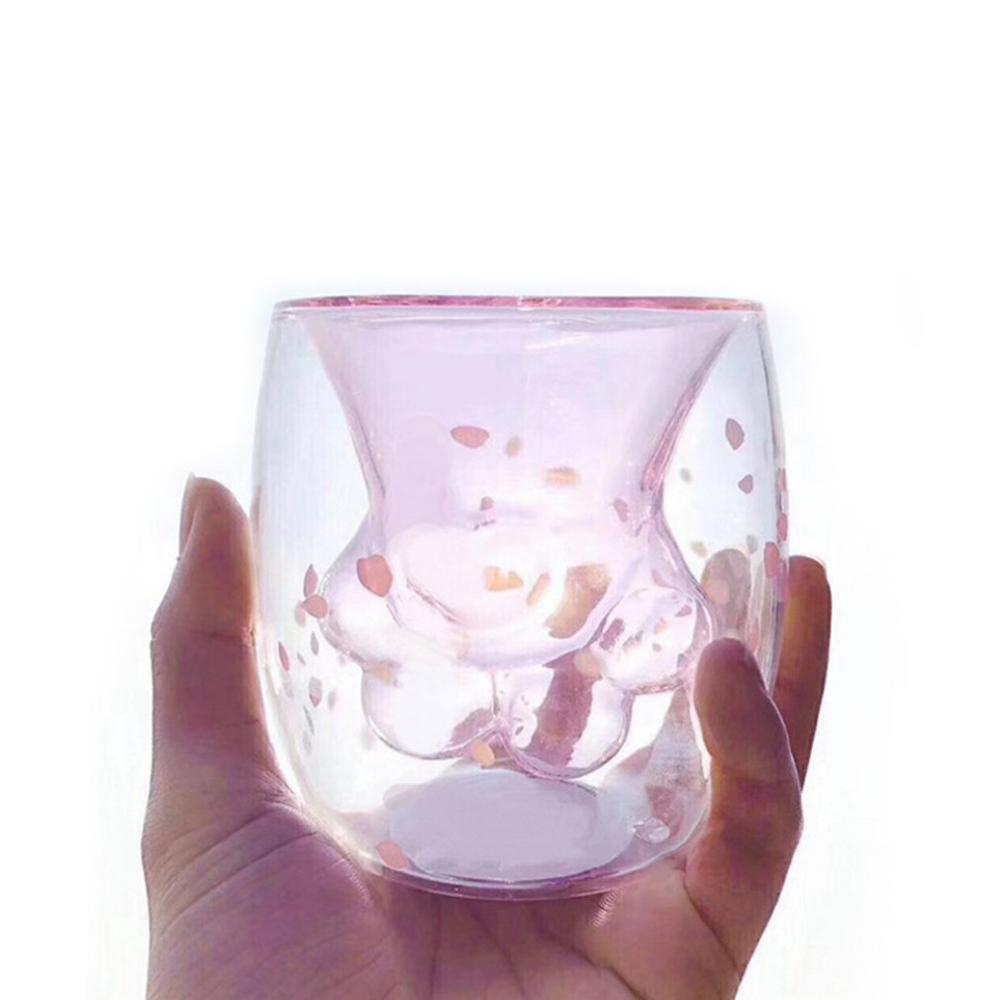 Cat paw cute pink double layer glass