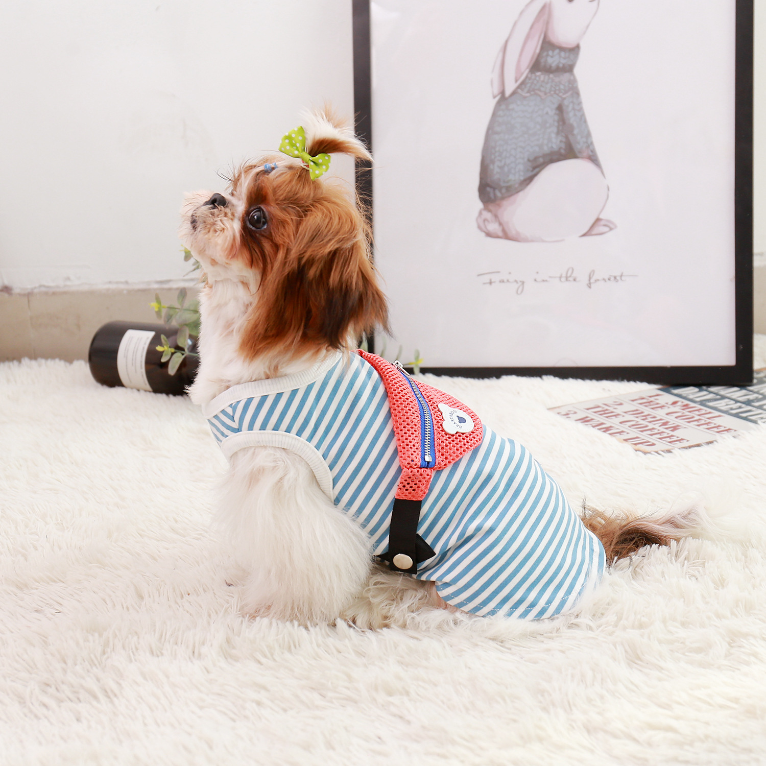 Breathable Spring and Autumn Cotton T-Shirt Dog Clothes with Backpack