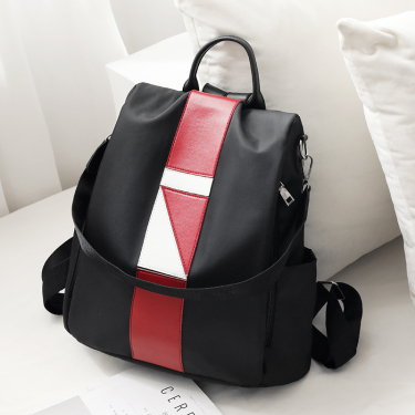 Girls Backpacks Contrast Color Vertical Stripes All-match—4