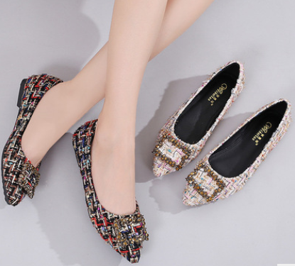 Square Buckle Rhinestone Single Shoes Women Pointed Flat Shoes Women Shoes