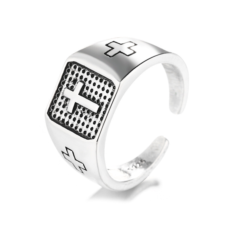 Cross Motif Silver Ring for Him