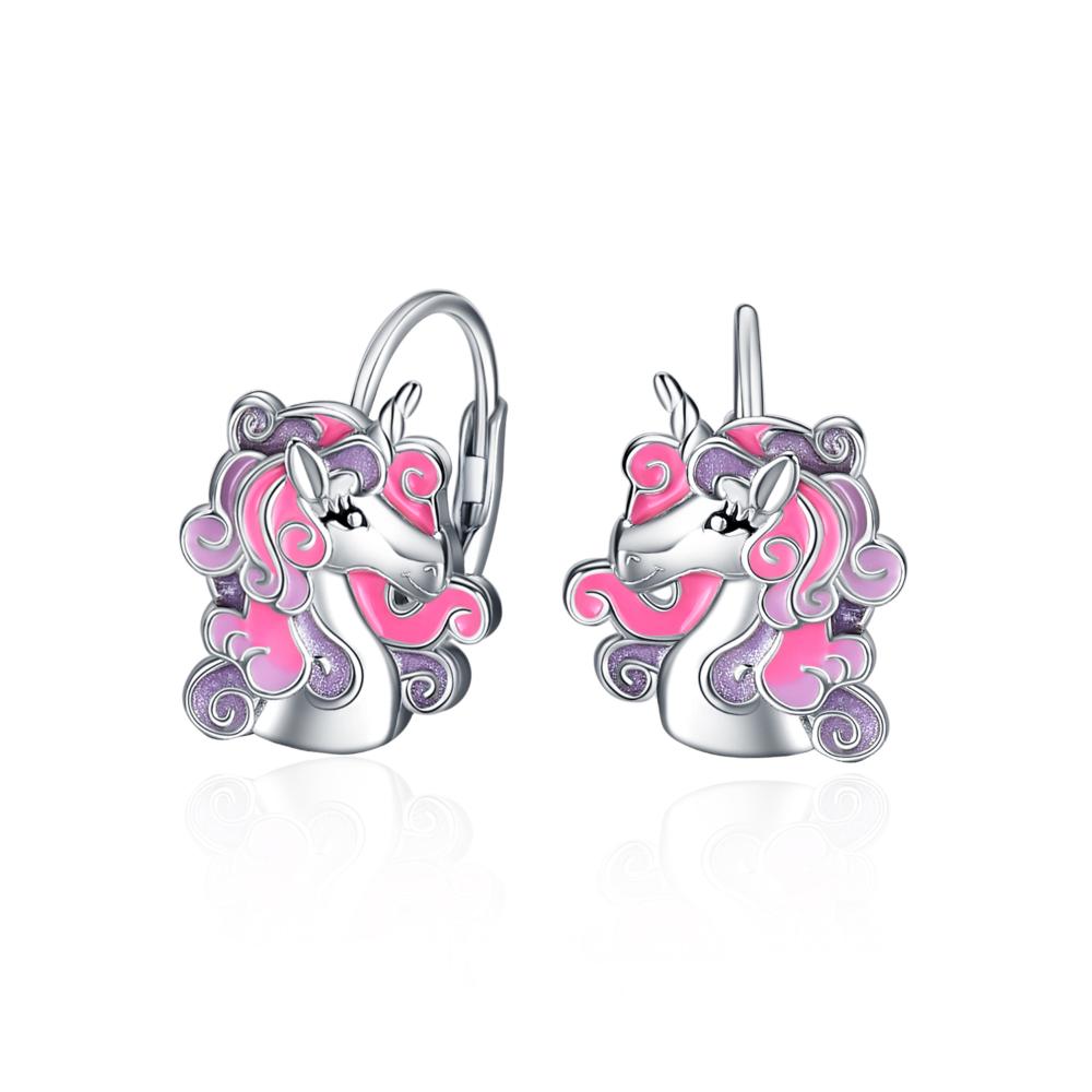 Childen Sterling Silver Unicorn Drop Leverback Earrings - Picture 6 of 6