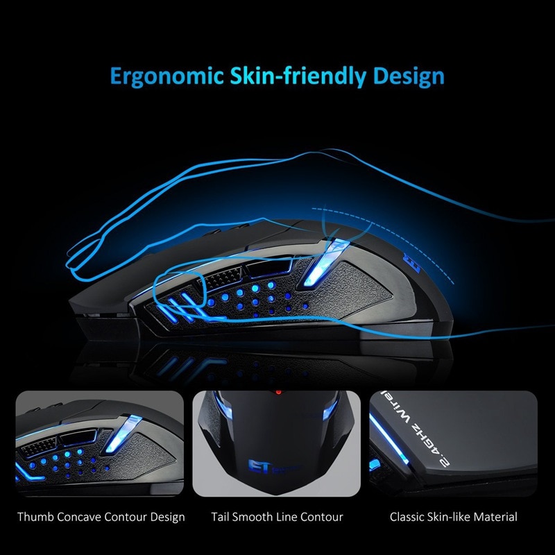 VicTsing Wireless Gaming Mouse 2400 DPI Ergonomic Grips 7 Buttons Breathing Backlit Unique Silent Click Wireless Mouse Gaming    (6)