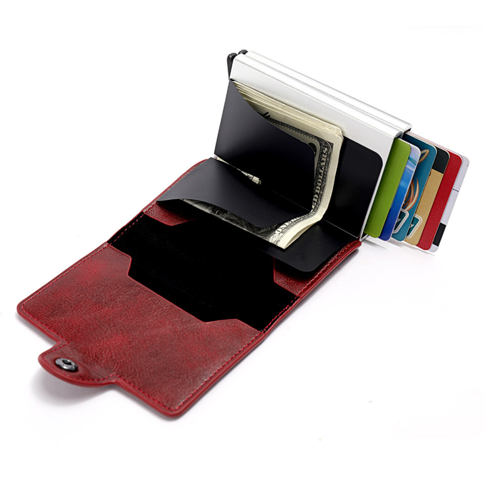 Manufacturers custom automatic card package RFID metal anti-theft card holder multi-function aluminum PU wallet wholesale