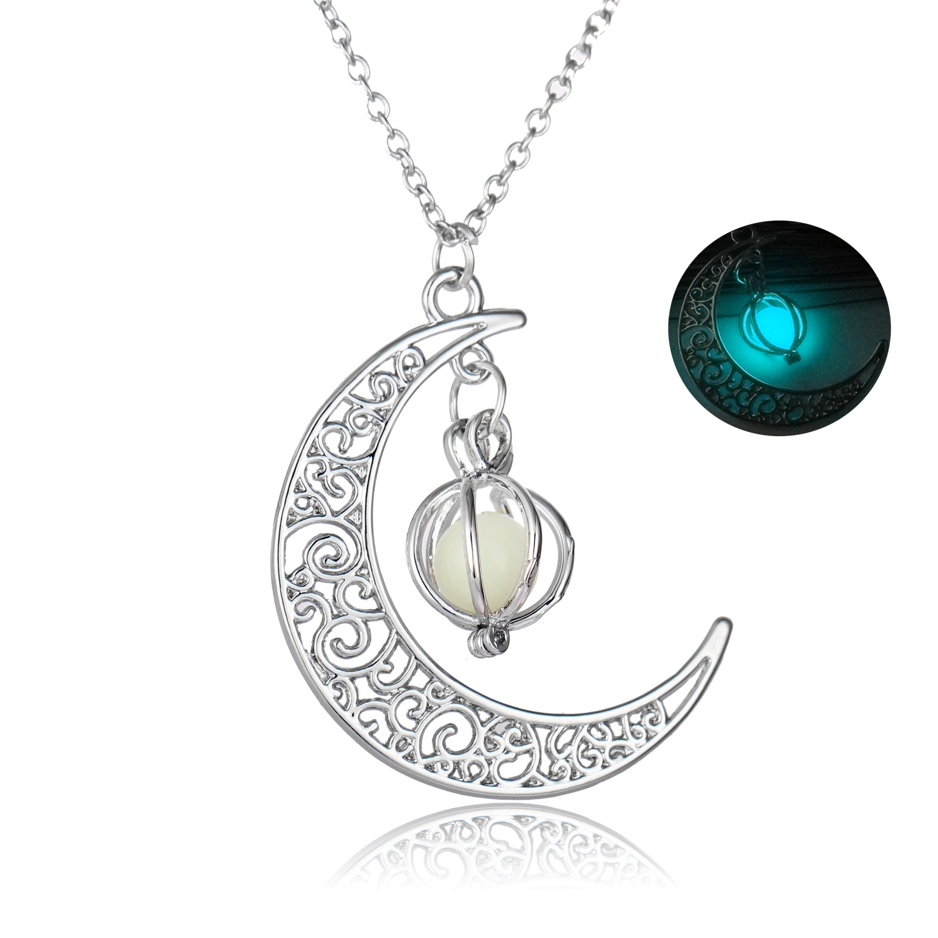 Fashion Moon Natural Glowing Stone Healing Necklace Women Gift Charm Luminous Pendant Necklace Jewelry