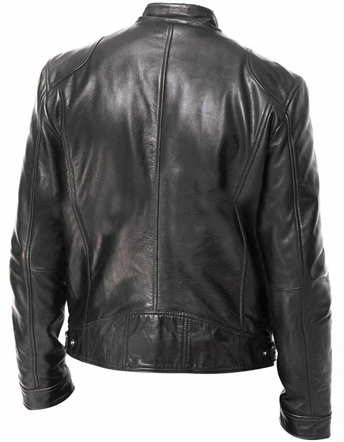 Men Zip Up Multi-pocket Pu Leather Moto Jacket