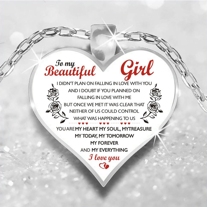 gift for girl, girlfriend, lover, "To My Girl" Peach Heart Inspirational Necklace