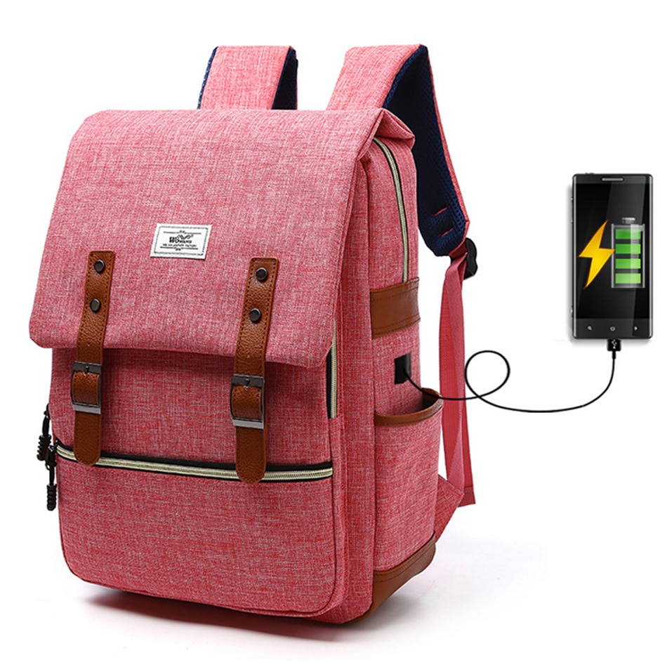 2018 Vintage Men Women Canvas Backpacks School Bags for Teenager Boys Girls Laptop Backpack with USB Charging Fashion Travel Bag (5)