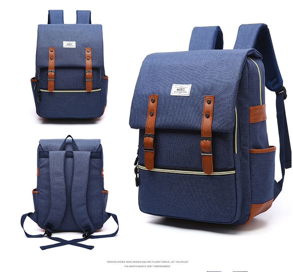 2018 Vintage Men Women Canvas Backpacks School Bags for Teenager Boys Girls Laptop Backpack with USB Charging Fashion Travel Bag (17)