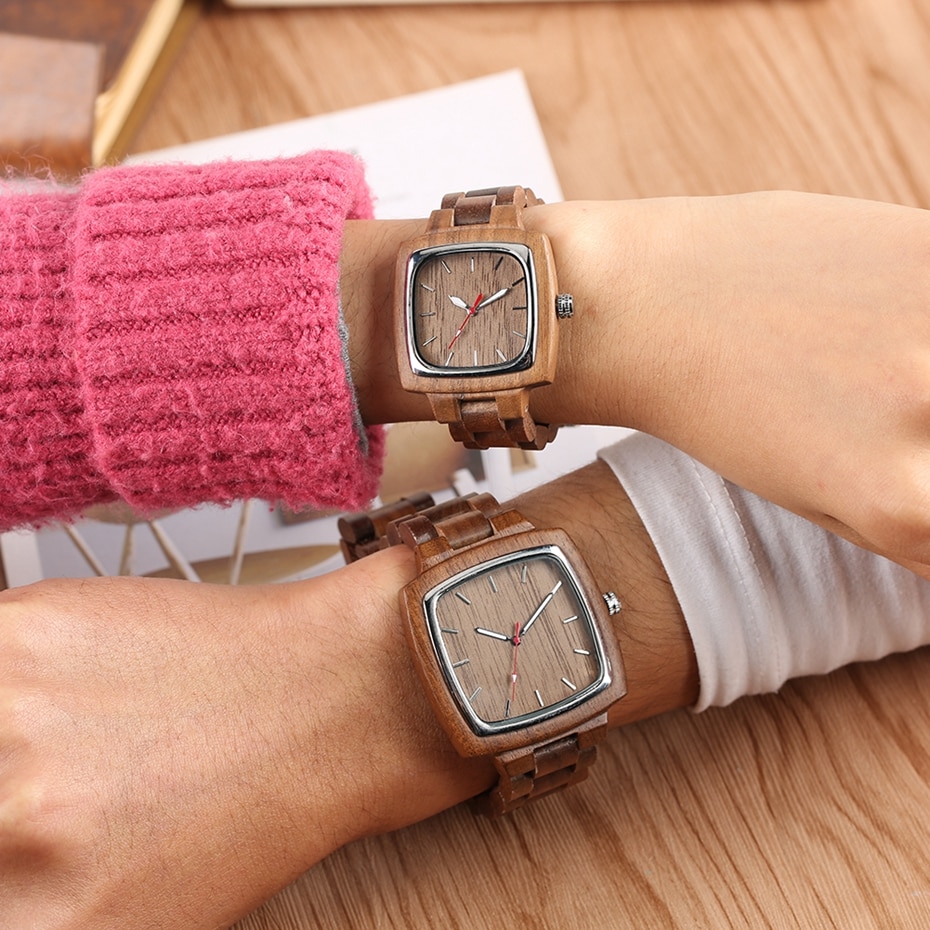 Unique Walnut Wooden Watches for Lovers Couple Men Watch Women Woody Band Reloj Hombre 2019 Clock Male Hours Top Souvenir Gifts 2019 2020 2021 2022 2023 2024 (6)