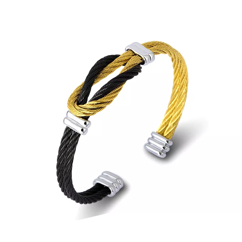 NEW Arrivals Stainless Steel Infinity Double Layer Mixed Color Men's Cable Bangle Bracelet