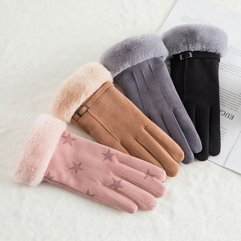 N912麂皮绒手套女冬季毛口保暖手套户外骑行触屏加绒加厚厂家批发