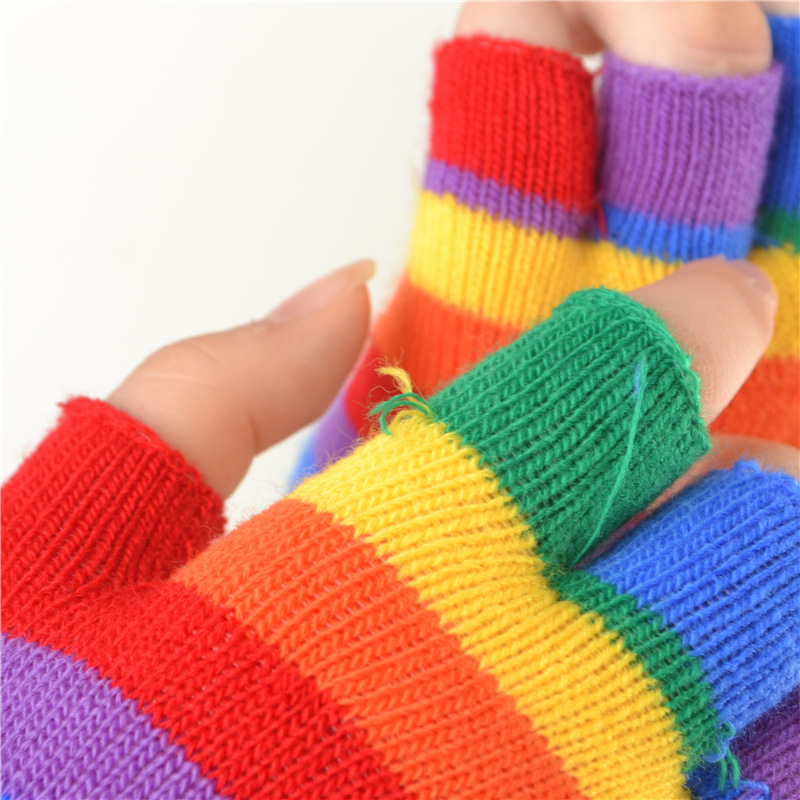 Striped Gloves Fingerless Half Finger Gloves