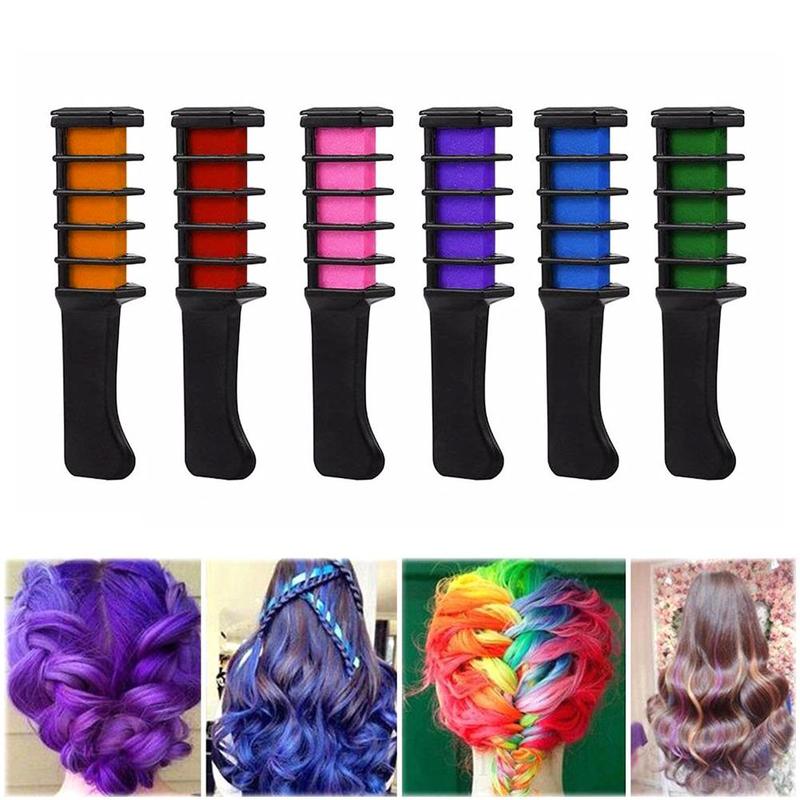 TEMPORARY MINI DISPOSABLE CRAYONS HAIR COLOR- DYE CHALK BOX WITH BRUSH