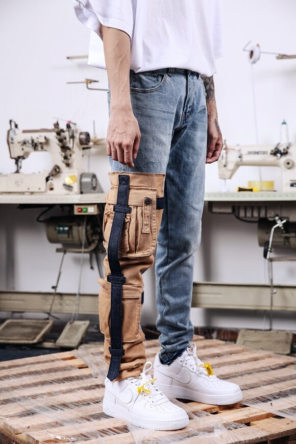 Stitching jeans men's bottom zipper jeans
