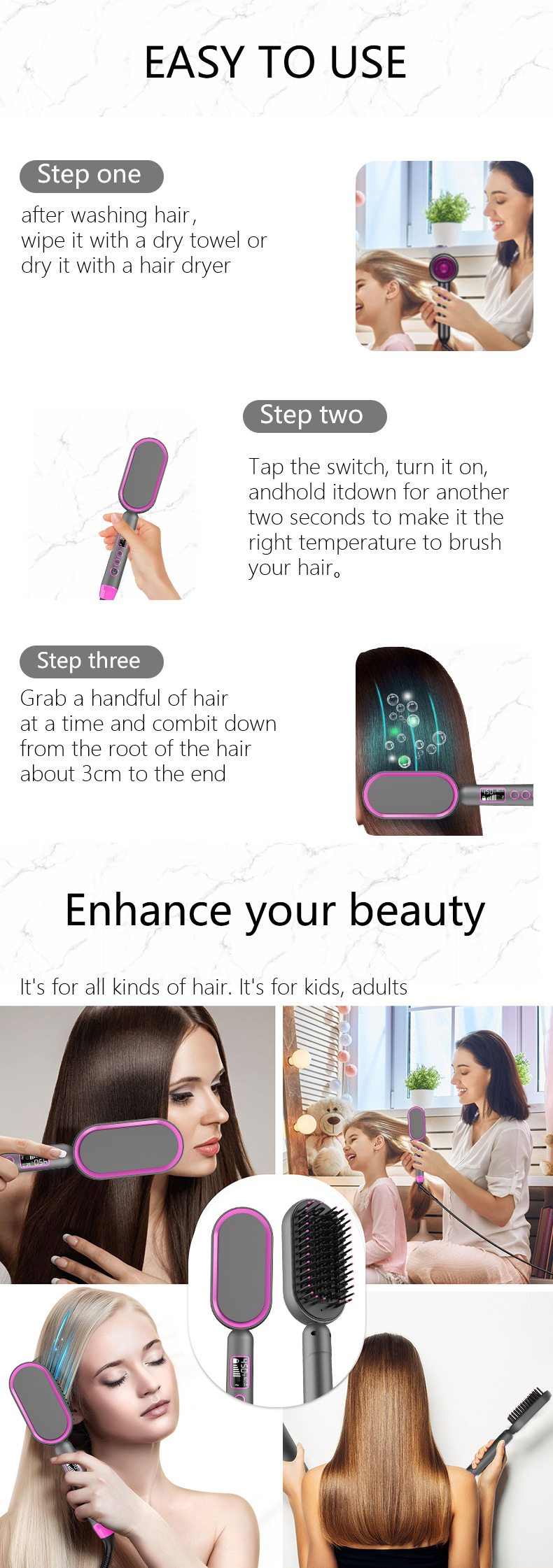 Dual-Purpose Hair Dryer with Hot Air Comb
