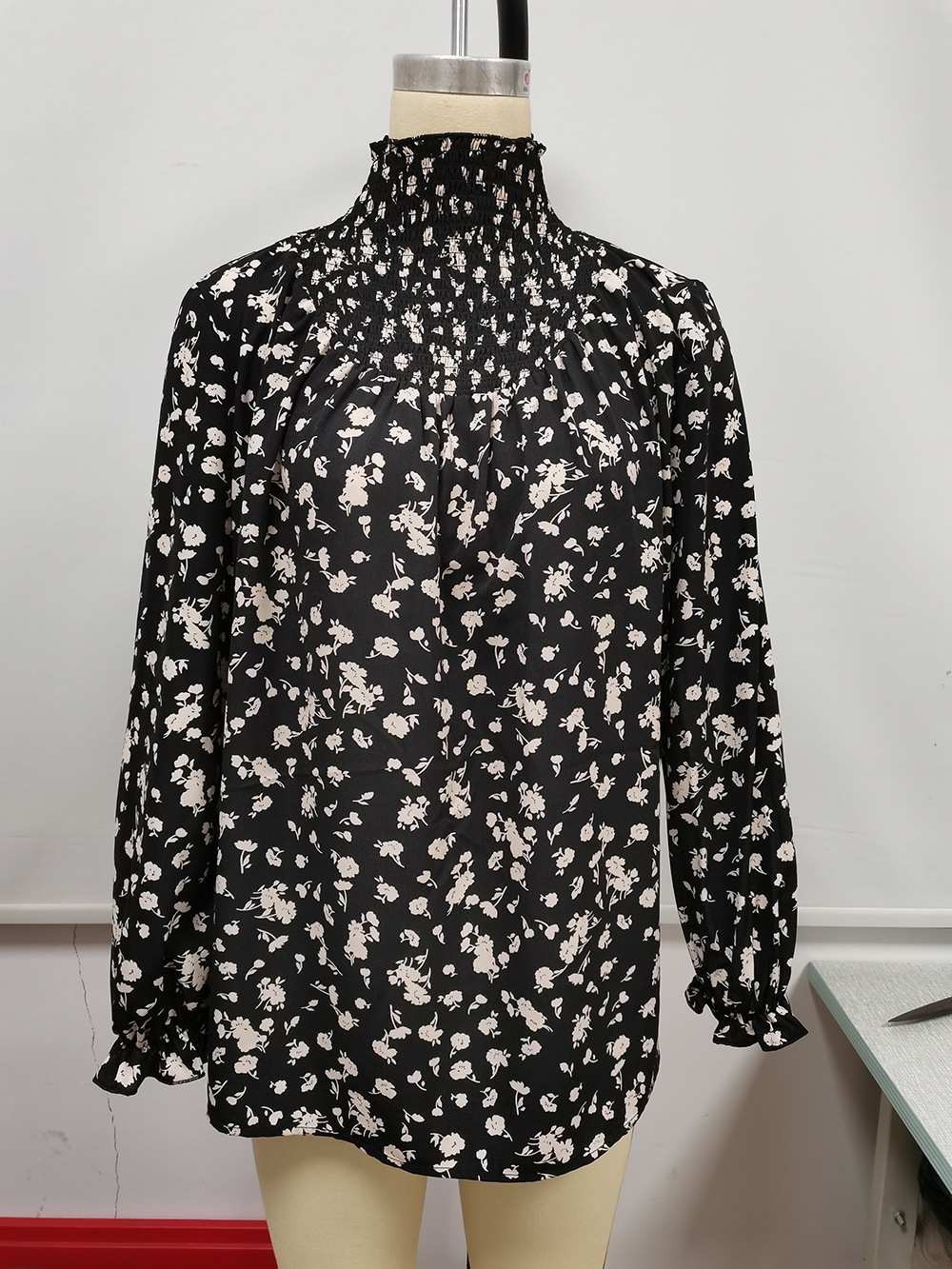 High Neck Ruffle Sleeve Floral Sleeve Shirt shopper-ever.myshopify.com