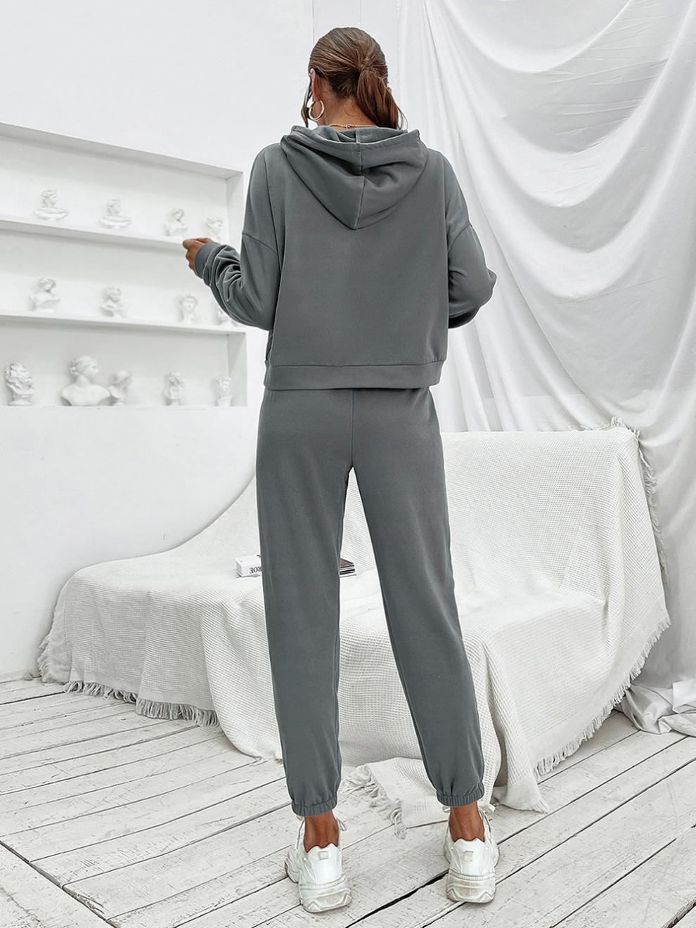 Loose Casual Solid Color Hooded Sweater Set shopper-ever.myshopify.com