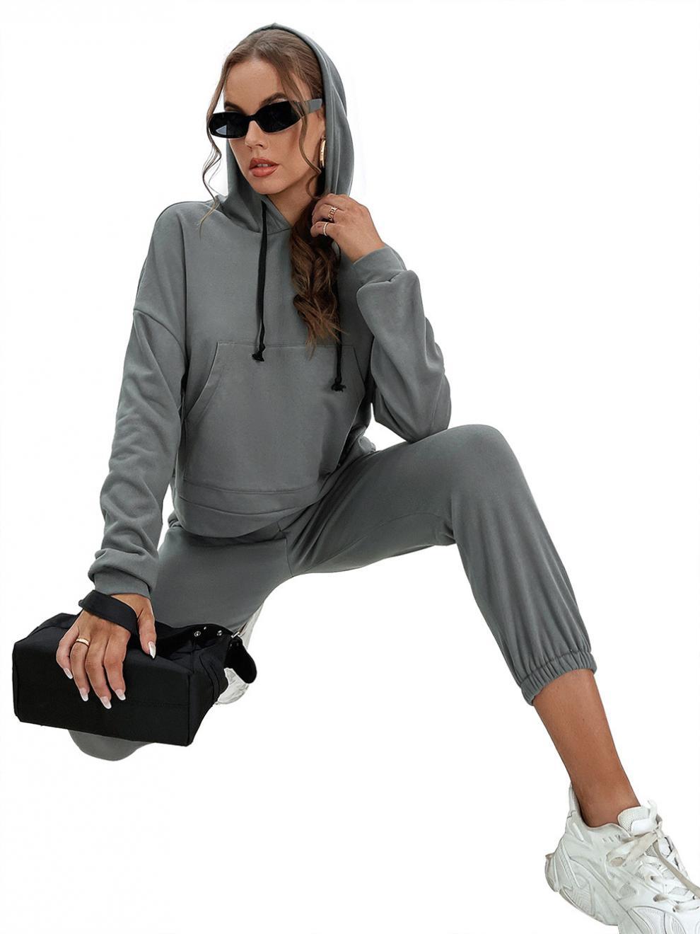 Loose Casual Solid Color Hooded Sweater Set shopper-ever.myshopify.com