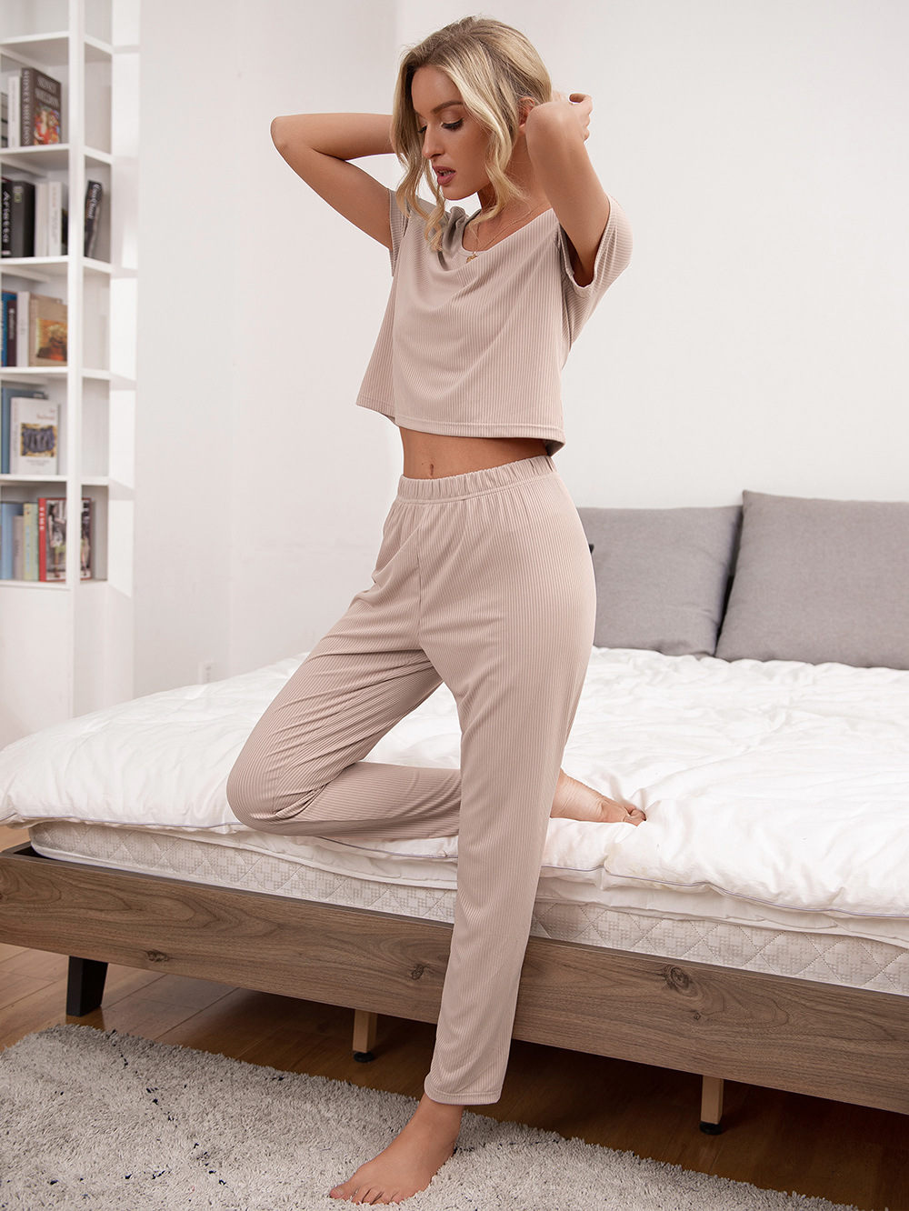 Women's Loungewear Short Sleeve Round Neck Top Trousers Casual Suit shopper-ever.myshopify.com