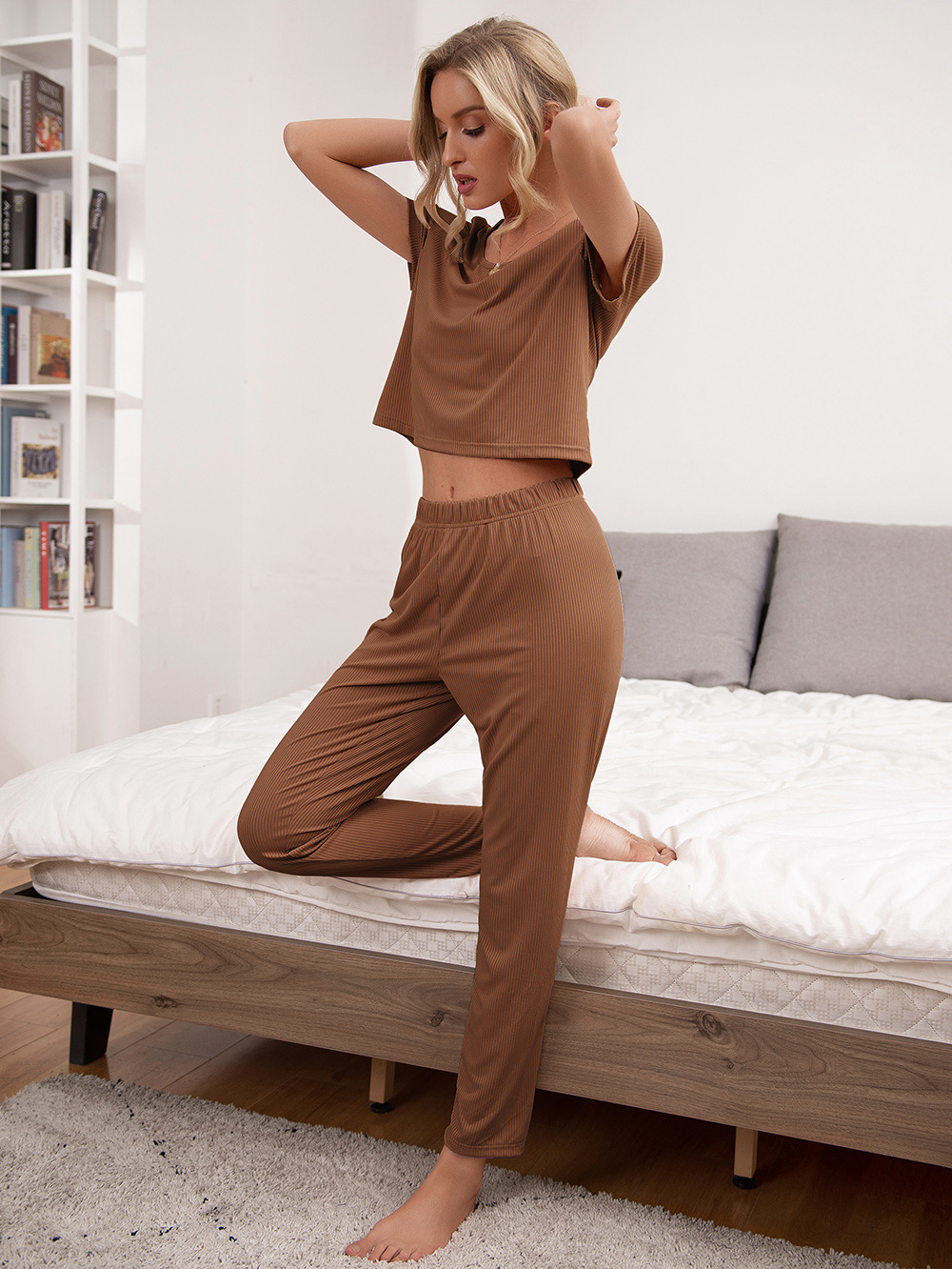 Women's Loungewear Short Sleeve Round Neck Top Trousers Casual Suit shopper-ever.myshopify.com