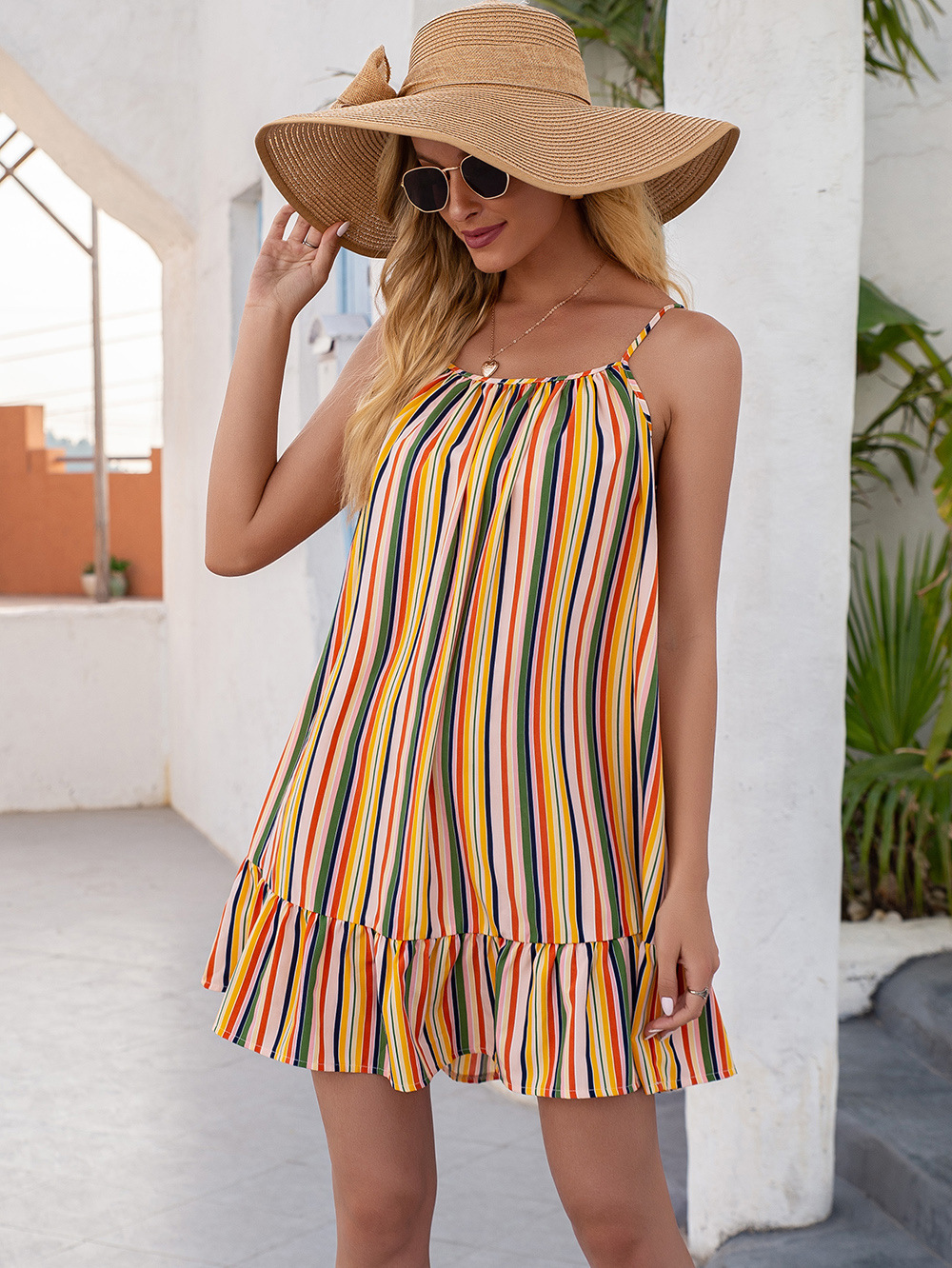 Women's Rainbow Stripe Print Slip Dress shopper-ever.myshopify.com