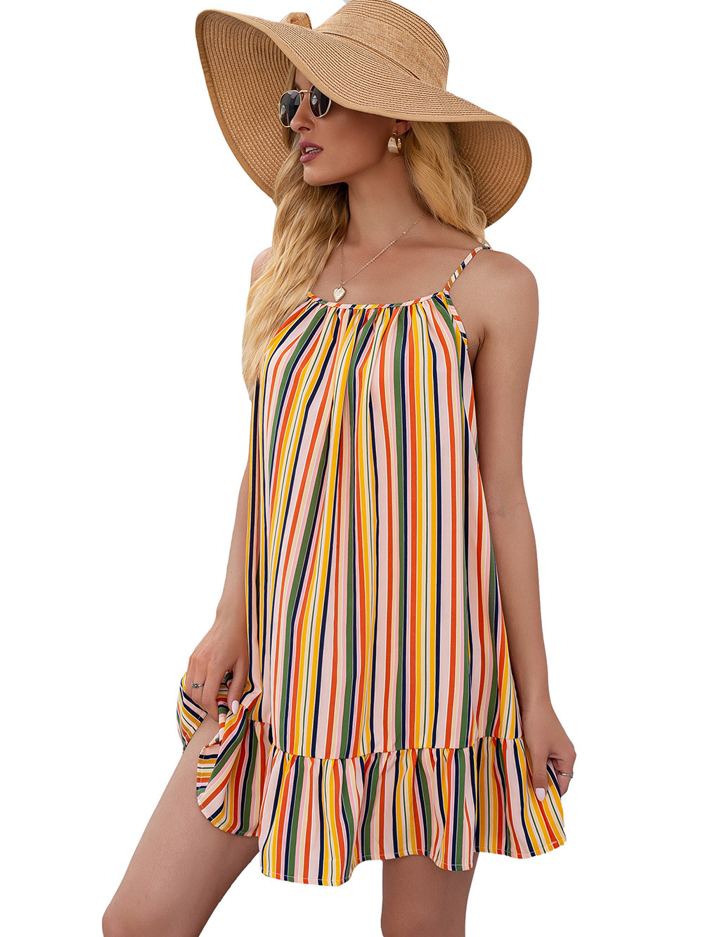 Women's Rainbow Stripe Print Slip Dress shopper-ever.myshopify.com