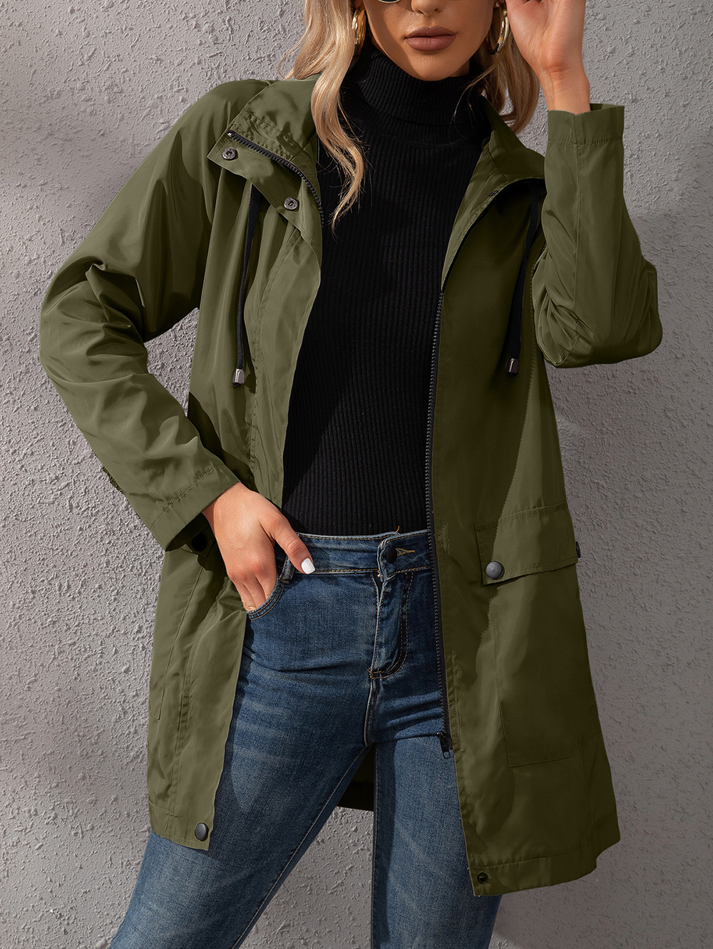 Casual Mid-length Zipper Waterproof Hooded Trench Coat shopper-ever.myshopify.com