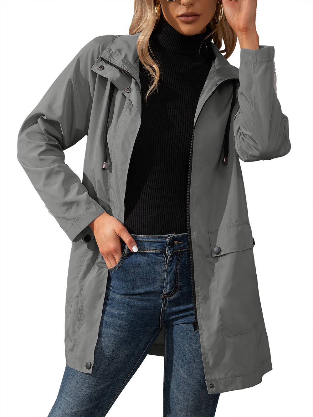 Casual Mid-length Zipper Waterproof Hooded Trench Coat shopper-ever.myshopify.com