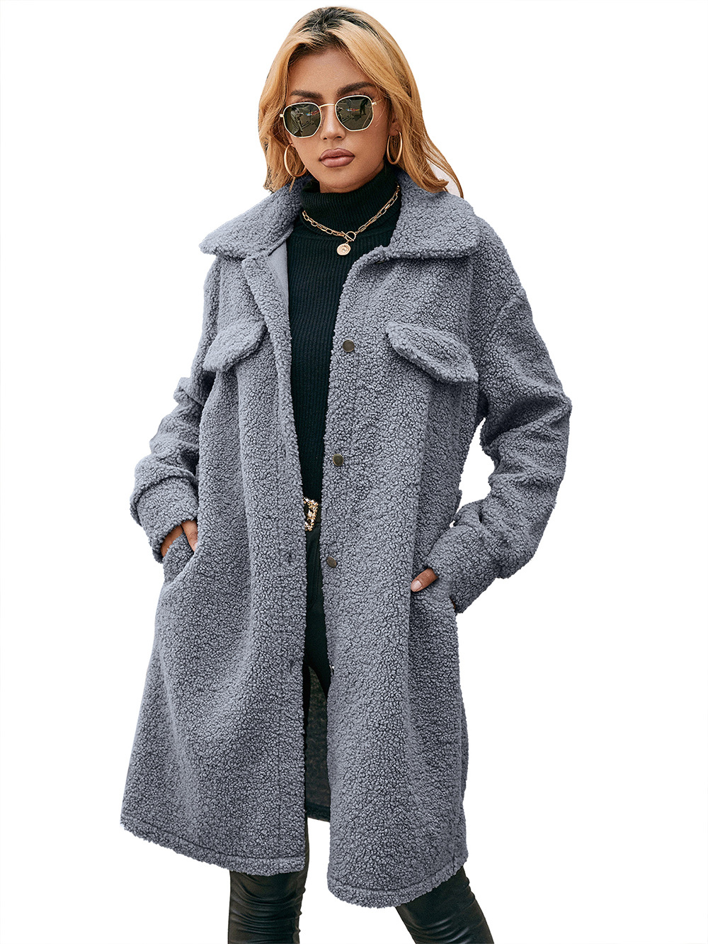 Mid Length Lapel Belted Single Breasted Plush Trench Coat shopper-ever.myshopify.com