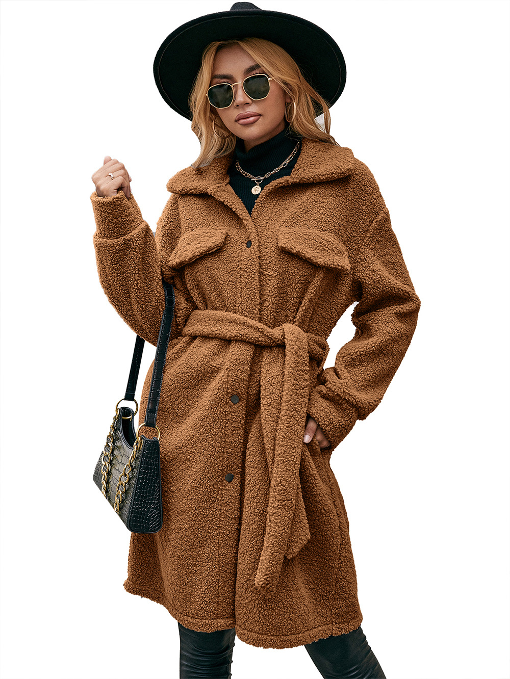 Mid Length Lapel Belted Single Breasted Plush Trench Coat shopper-ever.myshopify.com